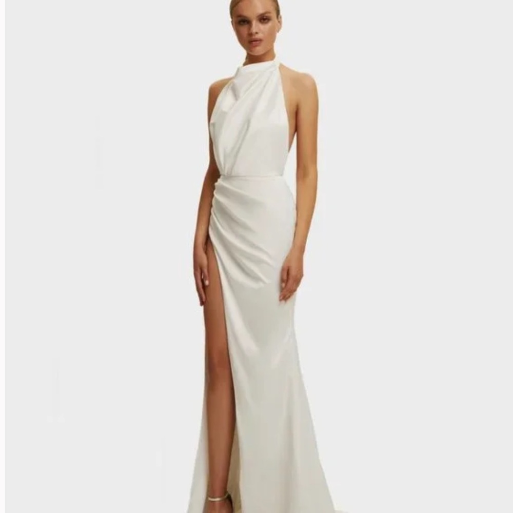 NWT Milla Mock Neck Sleeveless High Slit Dress White Sz SM
